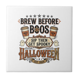 Halloween Coffee Shirt Brew Before Boos Vintage De Tile