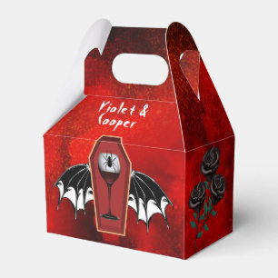 Halloween Coffin and Bat Wings Red Black Wedding Favour Box