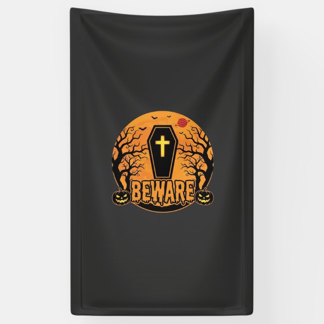 Halloween Coffin Beware Pumpkin Horror Design_1 Banner (Vertical)
