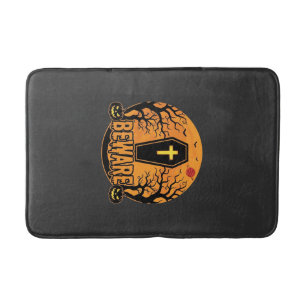Halloween Coffin Beware Pumpkin Horror Design_1 Bath Mat