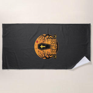Halloween Coffin Beware Pumpkin Horror Design_1 Beach Towel