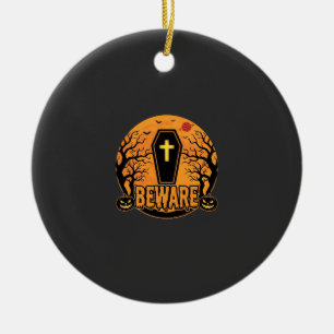 Halloween Coffin Beware Pumpkin Horror Design_1 Ceramic Tree Decoration