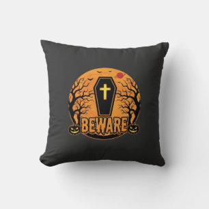 Halloween Coffin Beware Pumpkin Horror Design_1 Cushion