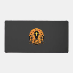 Halloween Coffin Beware Pumpkin Horror Design_1 Desk Mat