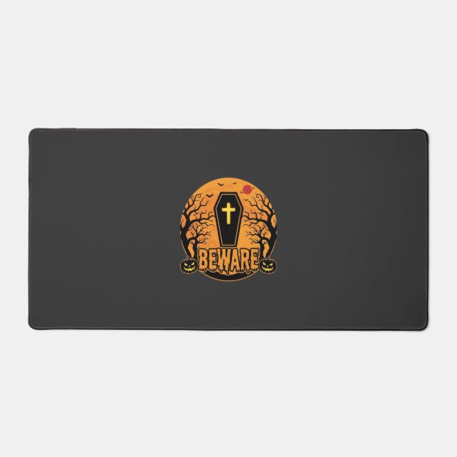 Halloween Coffin Beware Pumpkin Horror Design_1 Desk Mat (Front)