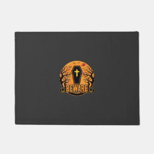 Halloween Coffin Beware Pumpkin Horror Design_1 Doormat