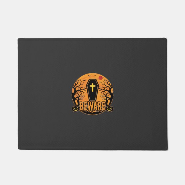 Halloween Coffin Beware Pumpkin Horror Design_1 Doormat (Front)