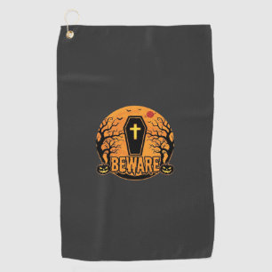 Halloween Coffin Beware Pumpkin Horror Design_1 Golf Towel