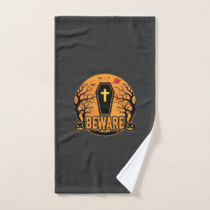 Halloween Coffin Beware Pumpkin Horror Design_1 Hand Towel