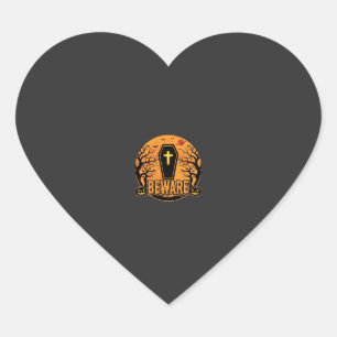 Halloween Coffin Beware Pumpkin Horror Design_1 Heart Sticker