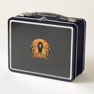 Halloween Coffin Beware Pumpkin Horror Design_1 Metal Lunch Box