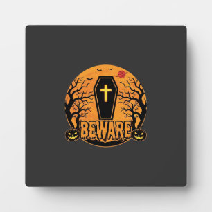 Halloween Coffin Beware Pumpkin Horror Design_1 Plaque