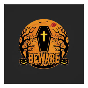 Halloween Coffin Beware Pumpkin Horror Design_1 Poster