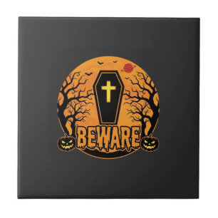 Halloween Coffin Beware Pumpkin Horror Design_1 Tile