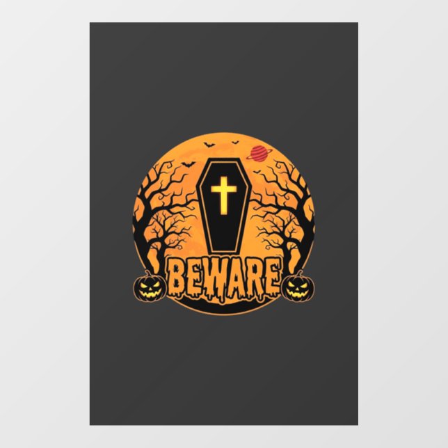 Halloween Coffin Beware Pumpkin Horror Design_1 Window Cling (Sheet)