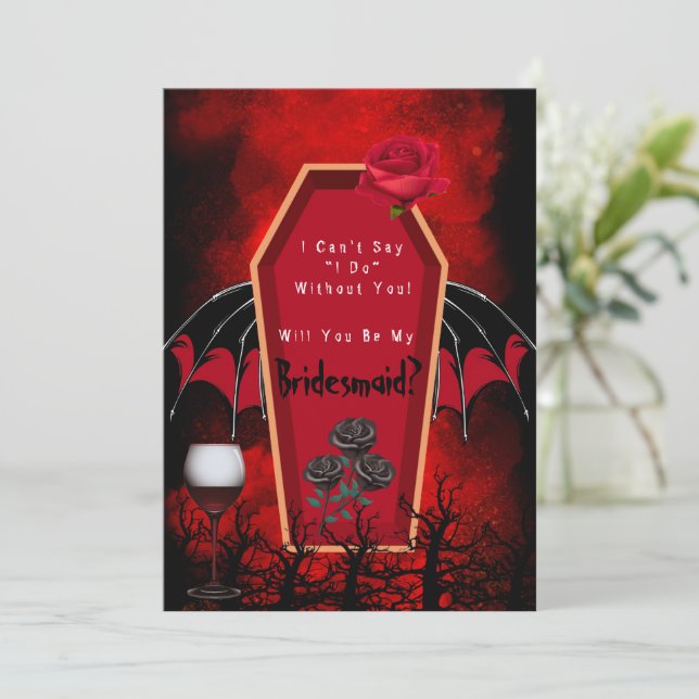 Halloween Coffin Wings Will You Be My Bridesmaid  Invitation (Standing Front)
