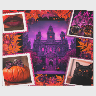 Halloween Collage Soft Feminine Pumpkins Wrapping Paper
