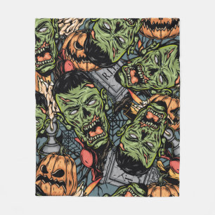 Halloween colorful elements seamless pattern with fleece blanket