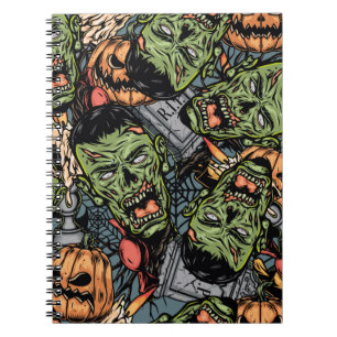 Halloween colourful elements seamless pattern with notebook