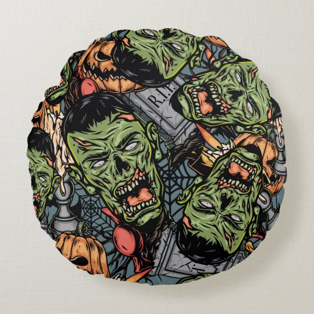 Halloween colourful elements seamless pattern with round cushion (Front)