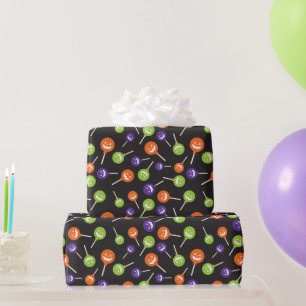 Halloween Colourful Lollipops Dark Black Seamless Wrapping Paper