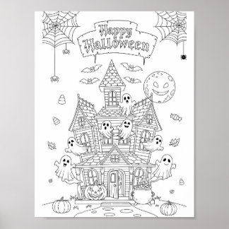 Halloween Colouring Page - A Haunted Mansion Poster