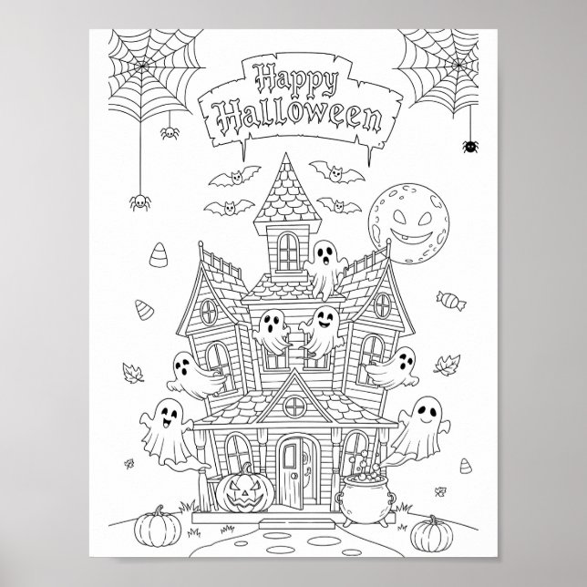 Halloween Colouring Page - A Haunted Mansion Poster (Front)