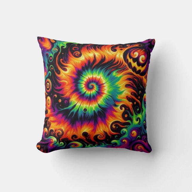 Halloween Colours & Fun Pumpkin Tie-dye Cushion (Front)