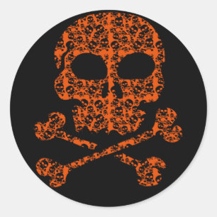 Halloween Colours!  Orange and Black Skulls Classic Round Sticker