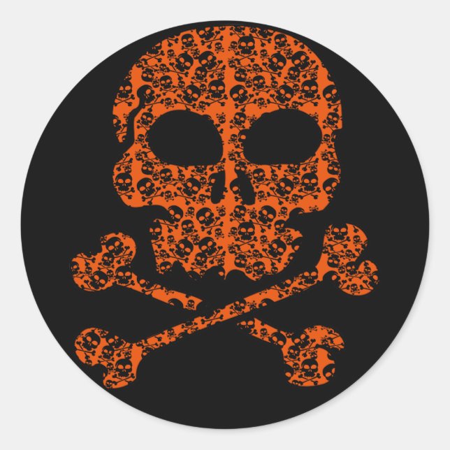 Halloween Colours!  Orange and Black Skulls Classic Round Sticker (Front)