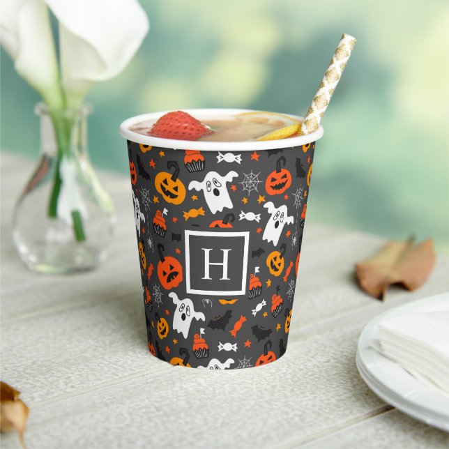 Halloween colours symbols pattern paper cups (Insitu)