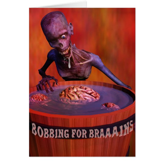 Halloween Comic Zombie Bobbing for Brains Card