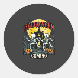 Halloween Coming Dancing Skeletons Castle Pumpkins Classic Round Sticker