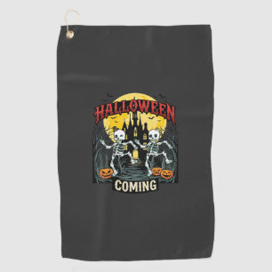 Halloween Coming Dancing Skeletons Castle Pumpkins Golf Towel