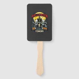 Halloween Coming Dancing Skeletons Castle Pumpkins Hand Fan