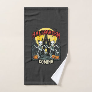 Halloween Coming Dancing Skeletons Castle Pumpkins Hand Towel