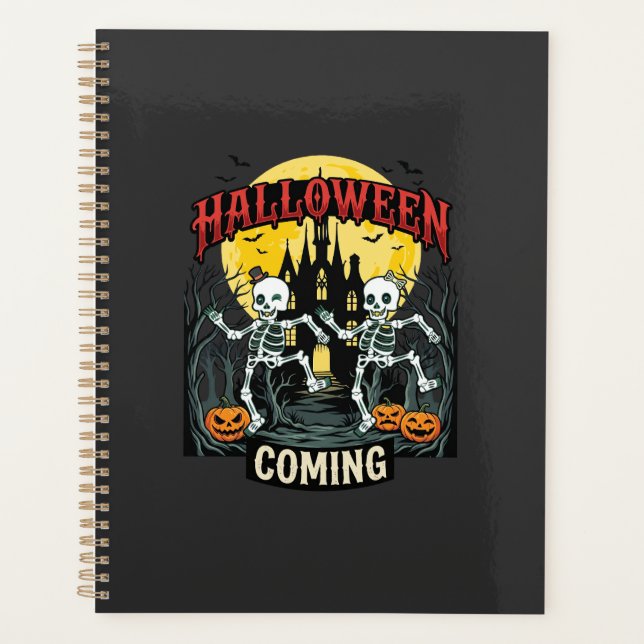 Halloween Coming Dancing Skeletons Castle Pumpkins Planner (Front)