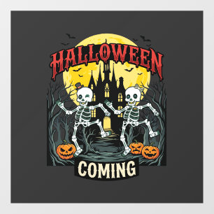 Halloween Coming Dancing Skeletons Castle Pumpkins Window Cling