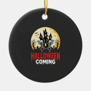 Halloween Coming Dancing Skeletons Haunted Castle Ceramic Tree Decoration