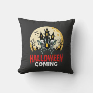 Halloween Coming Dancing Skeletons Haunted Castle Cushion