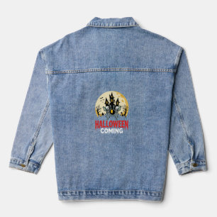 Halloween Coming Dancing Skeletons Haunted Castle Denim Jacket