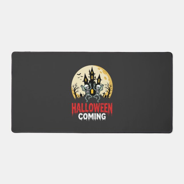 Halloween Coming Dancing Skeletons Haunted Castle  Desk Mat (Front)