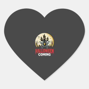 Halloween Coming Dancing Skeletons Haunted Castle Heart Sticker