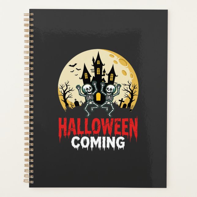 Halloween Coming Dancing Skeletons Haunted Castle  Planner (Front)