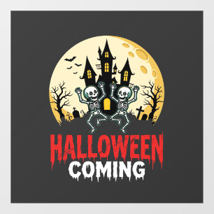Halloween Coming Dancing Skeletons Haunted Castle Window Cling