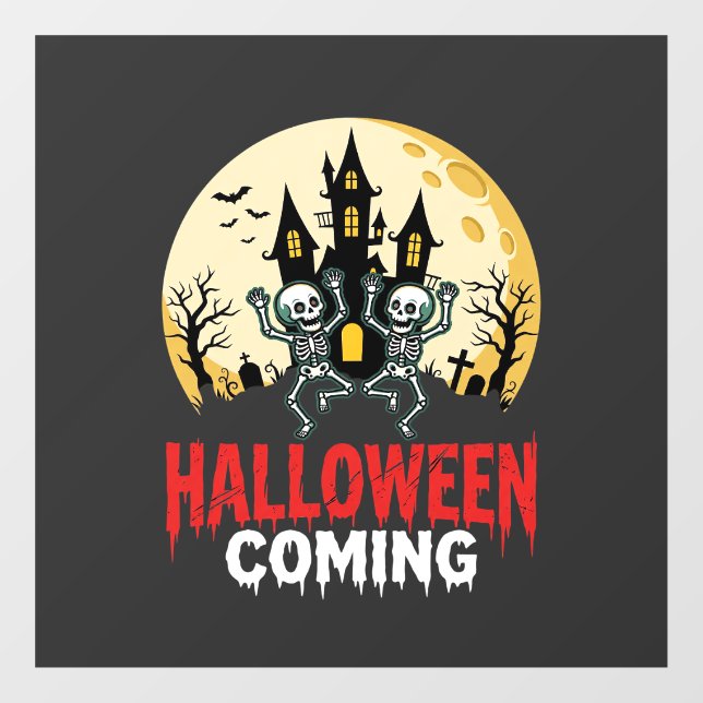 Halloween Coming Dancing Skeletons Haunted Castle  Window Cling (Sheet)