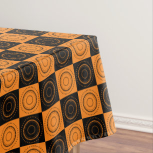 Halloween Concentric Orange and Black Polka Dots Tablecloth