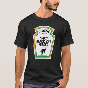 Halloween Condiment Bottle Spicy Black Cat Hisses T-Shirt