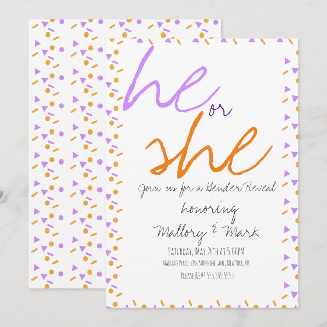 Halloween Confetti  Gender Reveal Invitation (Front/Back)