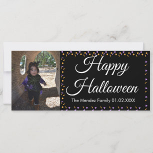 Halloween Confetti Orange Purple Border Photo Card
